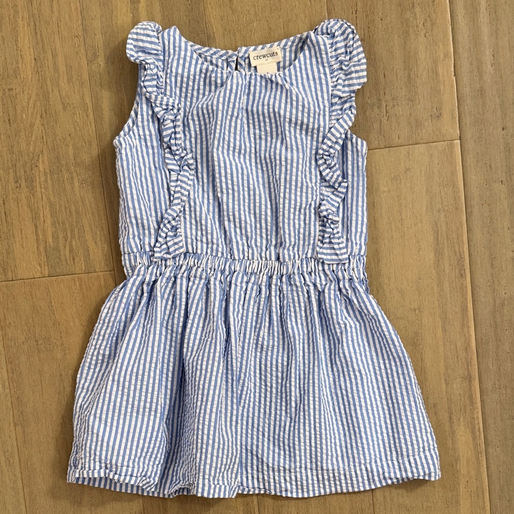 Crew Cuts Toddler Girls Blue and White Striped Dress with Ruffles